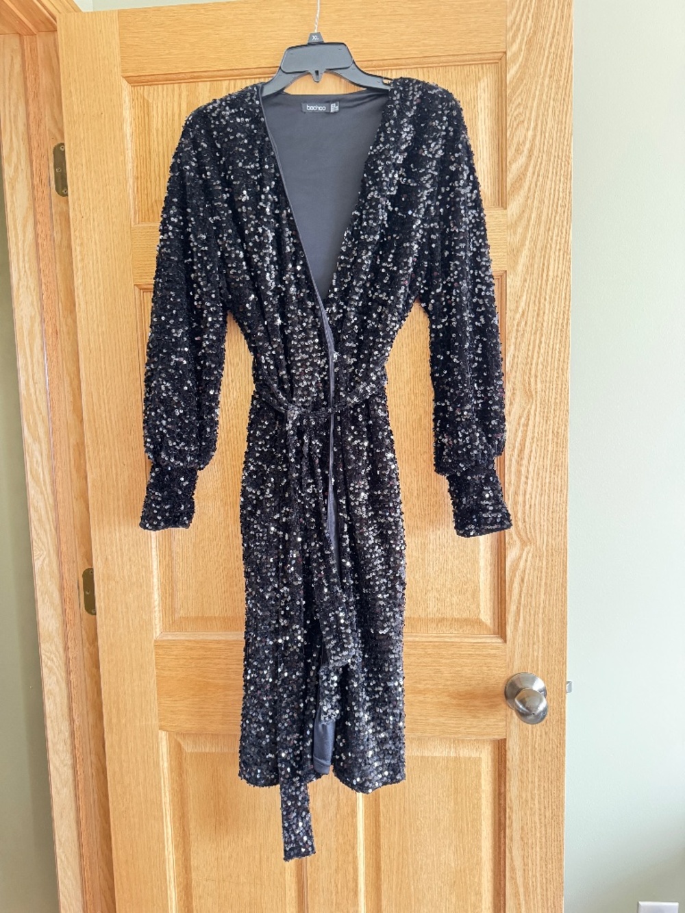 Black sequined, formal dress, size 10, Boohoo brand